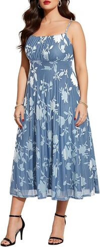 Plus Size Cocktail Dresses - Velvet Party Summer Formal Wedding Guest Sleeveless Spaghetti Strap Floral Midi Dress in Saudi Arabia
