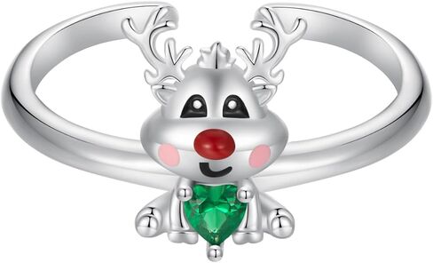 Shysnow Women's Christmas Deer Reindeer Ring 925 Sterling Silver Elk Moose Zirconia Adjustable Open Finger Ring Xmas Animal Jewelry in Saudi Arabia