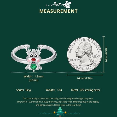 Shysnow Women's Christmas Deer Reindeer Ring 925 Sterling Silver Elk Moose Zirconia Adjustable Open Finger Ring Xmas Animal Jewelry in Saudi Arabia