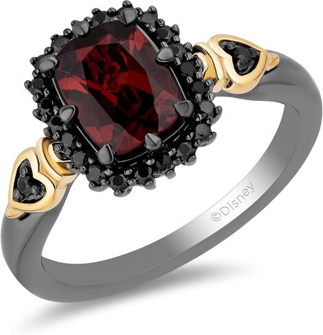 Jewelili Enchanted Disney Fine Jewelry Sterling Silver and 10K Yellow Gold with 1/5 CTTW. Black Diamonds and Garnet Evil Queen Ring in Saudi Arabia