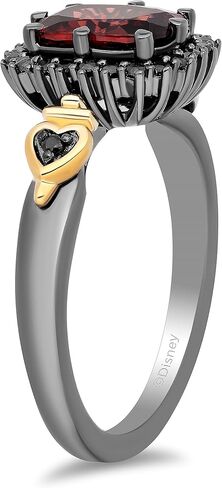 Jewelili Enchanted Disney Fine Jewelry Sterling Silver and 10K Yellow Gold with 1/5 CTTW. Black Diamonds and Garnet Evil Queen Ring in Saudi Arabia