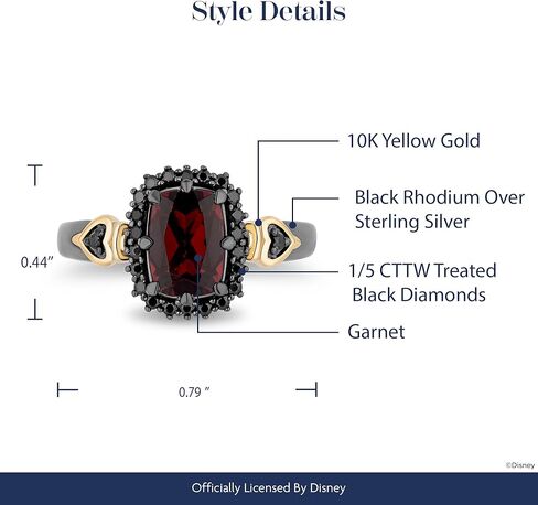 Jewelili Enchanted Disney Fine Jewelry Sterling Silver and 10K Yellow Gold with 1/5 CTTW. Black Diamonds and Garnet Evil Queen Ring in Saudi Arabia