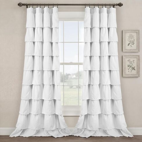 100% Blackout Thermal Insulated Ruffle Curtain Single Panel, Farmhouse Shabby Chic Skirted Window Drapes for Bedroom & Living Room, 52" W x 84" L, White in Saudi Arabia