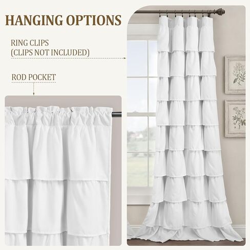 100% Blackout Thermal Insulated Ruffle Curtain Single Panel, Farmhouse Shabby Chic Skirted Window Drapes for Bedroom & Living Room, 52" W x 84" L, White in Saudi Arabia
