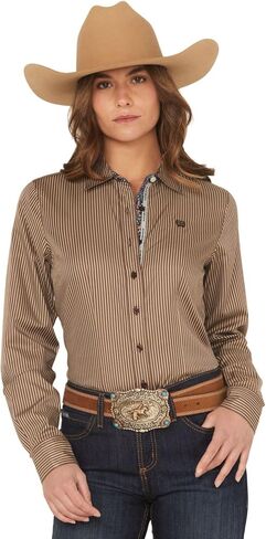 Cinch Women's Brown Tencel Stripe Shirt in Saudi Arabia