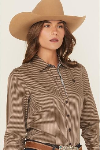 Cinch Women's Brown Tencel Stripe Shirt in Saudi Arabia