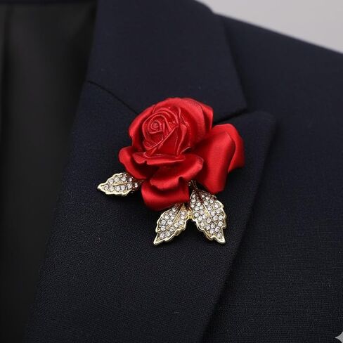 Women Red Rose Flower Brooch Pins Enamel Rhinestone Floral Brooches Pin for Wedding Banquet Brooch in Saudi Arabia