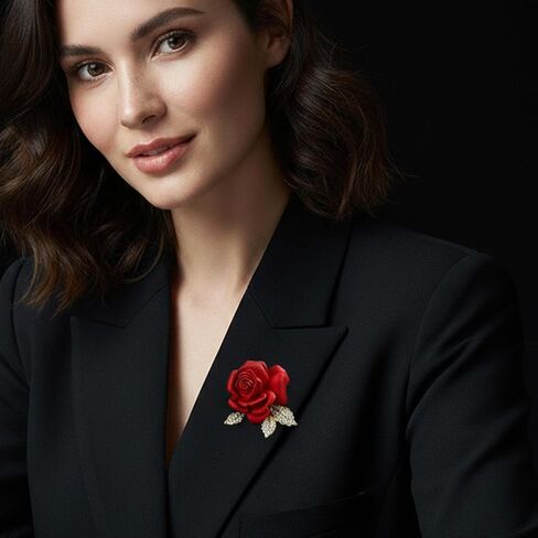 Women Red Rose Flower Brooch Pins Enamel Rhinestone Floral Brooches Pin for Wedding Banquet Brooch in Saudi Arabia