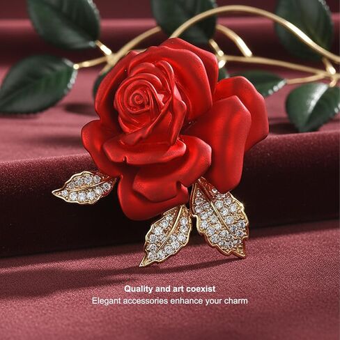Women Red Rose Flower Brooch Pins Enamel Rhinestone Floral Brooches Pin for Wedding Banquet Brooch in Saudi Arabia