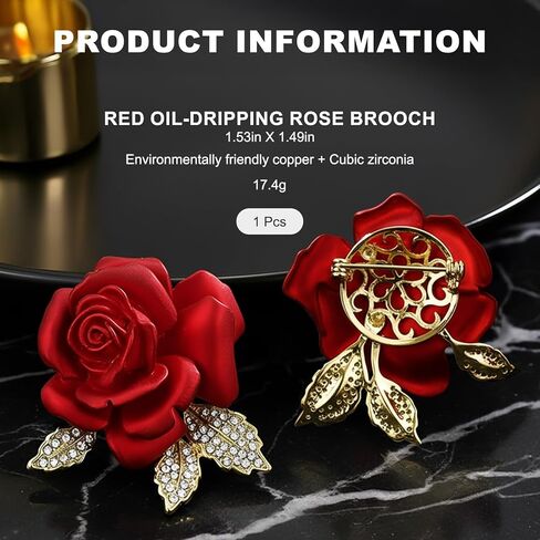 Women Red Rose Flower Brooch Pins Enamel Rhinestone Floral Brooches Pin for Wedding Banquet Brooch in Saudi Arabia