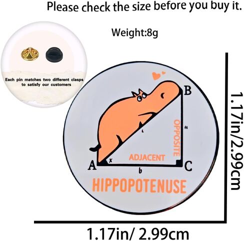 Enamel Pin,Hippopotenuse Lapel Pin,Cute Cartoon Animal Brooch,Humorous Hippo Badge,Math Button Pin,Gift For Teens Friends Student,Decor DIY,Denim Jacket Canvas Bag Backpack Shirt Accessory in Saudi Arabia
