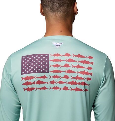 Columbia Mens Terminal Tackle PFG Fish Flag Long Sleeve, Misty Jade/Dusty Purple, Medium in Saudi Arabia