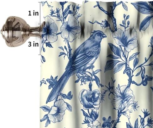 Vintage Bird Valance, Blue White Floral Bird Chinoiserie Design Short Window Treatment for Kitchen Cafe Bedroom Living Room, 54x18Inch in Saudi Arabia