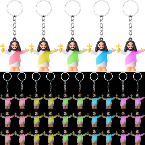 50 PCS يسوع مفاتيح سلاسل ، توهج في الخاتم الرئيسي لتسوس يسوع الداكن ، الهدايا المسيحية للكنيسة ، عيد الميلاد في يوليو ، VBS ، مدرسة الأحد ، First Communion (عناق) in Saudi Arabia