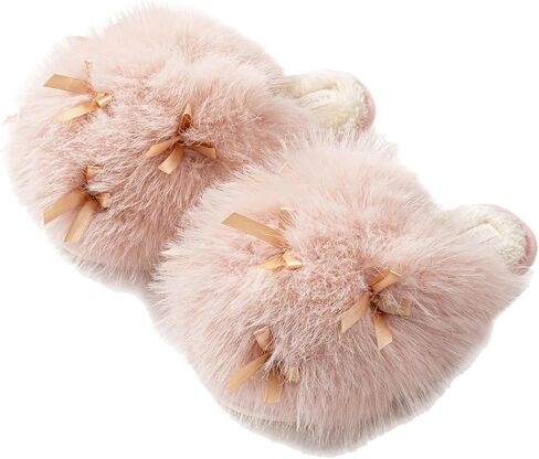 Comfortable bowknot home slippers with non-slip wavy-pattern soles and soft plush insoles. Available in pink, white and black. in Saudi Arabia