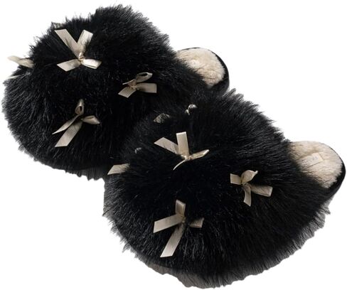 Comfortable bowknot home slippers with non-slip wavy-pattern soles and soft plush insoles. Available in pink, white and black. in Saudi Arabia