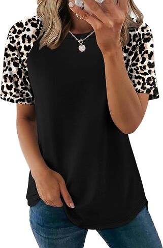 WIHOLL Summer Tops for Women 2026 Trendy Short Sleeve Shirts Crew Neck Tops Curved Hem Fashion Clothing in Kuwait