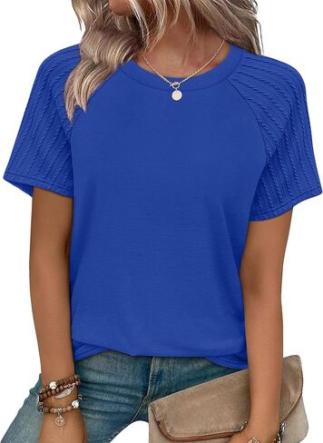 WIHOLL Summer Tops for Women 2026 Trendy Short Sleeve Shirts Crew Neck Tops Curved Hem Fashion Clothing in Kuwait