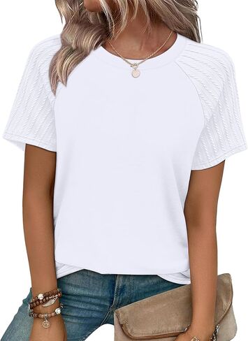 WIHOLL Summer Tops for Women 2026 Trendy Short Sleeve Shirts Crew Neck Tops Curved Hem Fashion Clothing in Kuwait