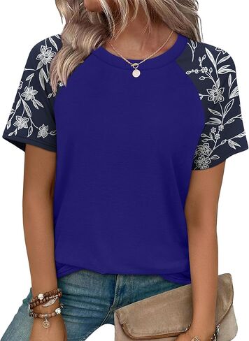 WIHOLL Summer Tops for Women 2026 Trendy Short Sleeve Shirts Crew Neck Tops Curved Hem Fashion Clothing in Kuwait