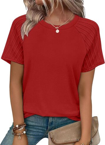 WIHOLL Summer Tops for Women 2026 Trendy Short Sleeve Shirts Crew Neck Tops Curved Hem Fashion Clothing in Kuwait