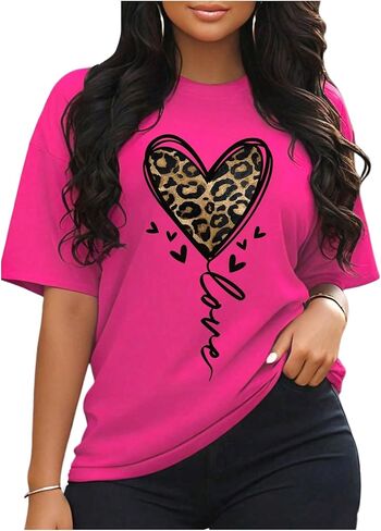 SOLY HUX Women's Plus Size Summer Tops Short Sleeve Leopard Graphic Tees Crew Neck T-Shirts in Saudi Arabia