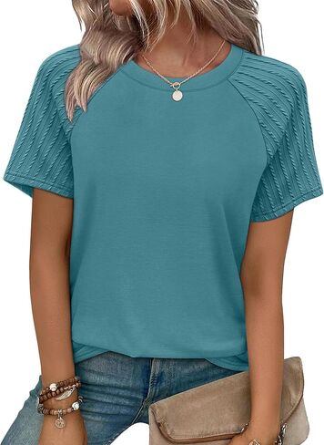 WIHOLL Summer Tops for Women 2026 Trendy Short Sleeve Shirts Crew Neck Tops Curved Hem Fashion Clothing in Kuwait