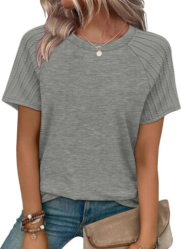 WIHOLL Summer Tops for Women 2026 Trendy Short Sleeve Shirts Crew Neck Tops Curved Hem Fashion Clothing in Kuwait