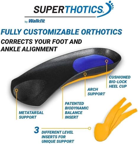 Superthotics بواسطة WalkFit | نعال أحذية داعمة لتقويم العظام قابلة للتخصيص للرجال والنساء، تعمل على محاذاة الجسم لتخفيف التهاب اللفافة الأخمصية وآلام القدم والورك والركبة والظهر (الرجال 7.5-9) in Kuwait