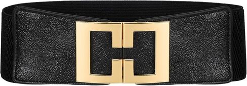 Women's Wide Elastic Belt for Dresses,Fits Waist 23"-32" Fashion Stretchy Waist Belt with Gold Buckle, Black in Saudi Arabia