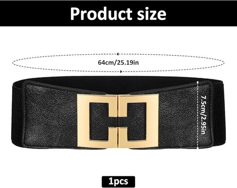 Women's Wide Elastic Belt for Dresses,Fits Waist 23"-32" Fashion Stretchy Waist Belt with Gold Buckle, Black in Saudi Arabia