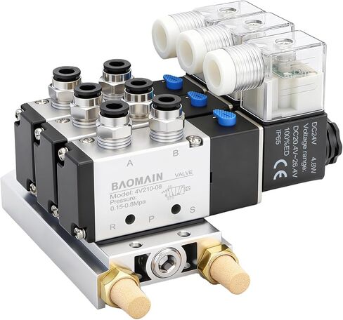Baomain 4V210-08 DC 24V Single Head 2 Position 5 Way 6 Pneumatic Solenoid Valve w Base in Saudi Arabia