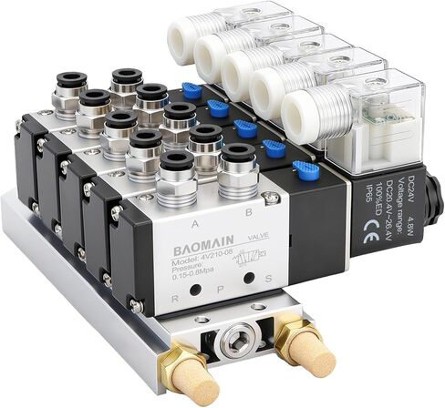 Baomain 4V210-08 DC 24V Single Head 2 Position 5 Way 6 Pneumatic Solenoid Valve w Base in Saudi Arabia