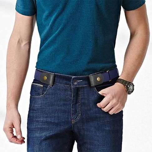 2 PCS No Buckle Elastic Belt for Men and Women, Invisible Buckle-Free Stretch Belt with Adjustable Fit, Comfortable Waistband for Jeans, Pants, Travel, and Daily Wear Blue in Saudi Arabia