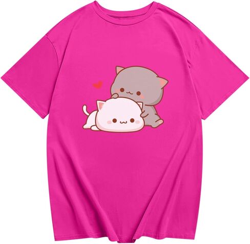 KEEVICI Cute Cat Shirts for Girls Graphic Tees Kids Kawaii Cartoon Animal Print T Shirt Summer Cotton Short Sleeve Tops in Kuwait