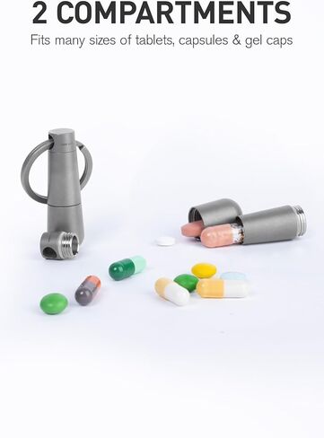 KEEPO LINK Medicine Pill Organizer 2-Compartment with Key Ring, Small Keychain Pill Holder Waterproof Pill Case Container for Men & Women (Gunmetal Grey) in Kuwait