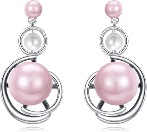 TIGERRIDER Black/Pink and White Pearl 925 Sterling Silver Earrings Jewelry Gift for Women Birthday Christmas in Saudi Arabia
