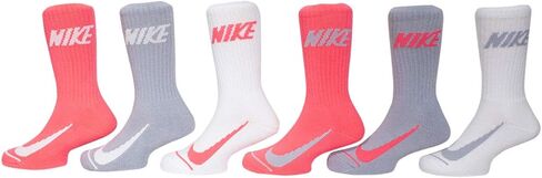 Nike Swoosh Toddler/Little Boy's Crew Socks 6-Pairs Pink/Grey/White Fits 10C-3Y in Saudi Arabia
