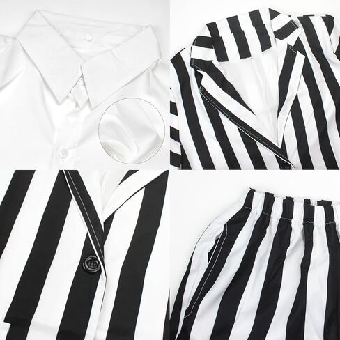 5 Pcs Black and White Striped Suit for Men Halloween Scary Cosplay Costume with Wig in Saudi Arabia
