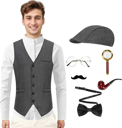 LMYOVE Sherlock Holmes Costume for Adults Mysterious Detective Cosplay Halloween Themed PartyDress Up Uniform 7PCS in Saudi Arabia