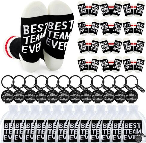 Shihanee 36 Pcs Best Team Ever Gifts Sets Sock and Keychain with Organza Bags Employee Appreciation Gifts for Women Men in Saudi Arabia