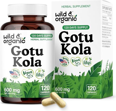 Capsules Gotu Kola Wild والعضوية 600 ملغ - دعم الدماغ والتركيز - ملحق مسحوق Gotu Kola - مستخلص Gotu Kola - 90 يومًا من الإمداد - نباتي ، بدون مواد حشو ، غير معدلة وراثي - 90 in Saudi Arabia