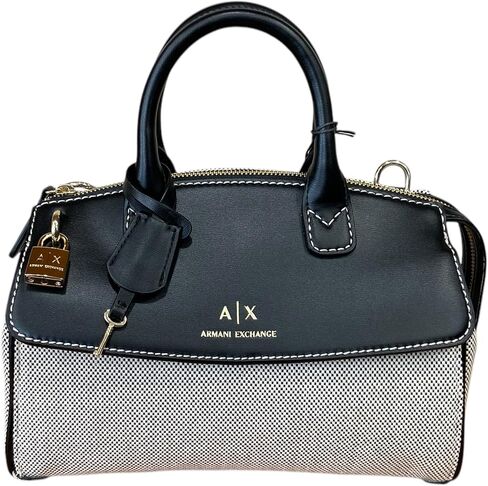 Armani Exchange Women's Jane Medium Canvas Tote with logo lock, Black, One Size in Saudi Arabia