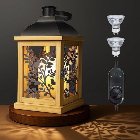 Candle Warmer Lamp with Timer, Dimmer Farmhouse Lantern for Top-Down Adjustable Candle Warmer, Electric Lamp for Jar Candles with 2 Bulbs, Auto Shut Off Home Decor Gift for Women (Handmade Wood) in Saudi Arabia