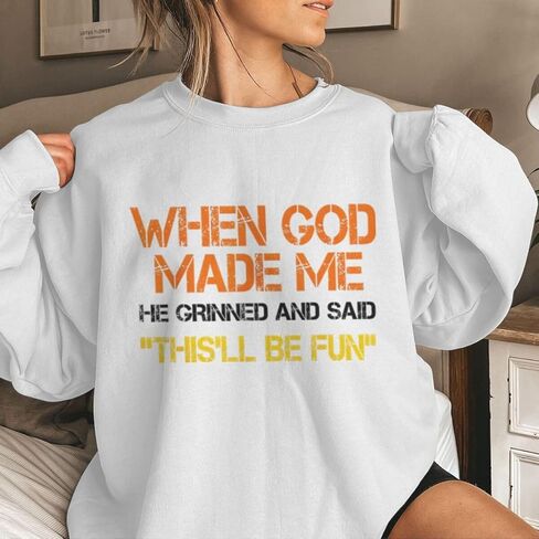 Christian When God Made Me Sweatshirts for Women Christian Faith Graphic Long Sleeve Oversized Sweatshirt Tops in Saudi Arabia