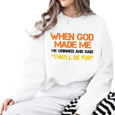 Christian When God Made Me Sweatshirts for Women Christian Faith Graphic Long Sleeve Oversized Sweatshirt Tops in Saudi Arabia