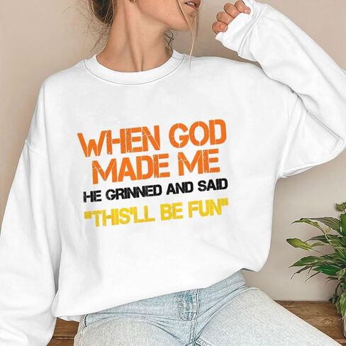 Christian When God Made Me Sweatshirts for Women Christian Faith Graphic Long Sleeve Oversized Sweatshirt Tops in Saudi Arabia