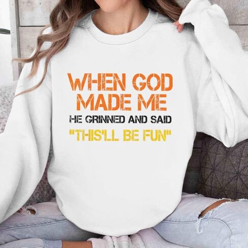 Christian When God Made Me Sweatshirts for Women Christian Faith Graphic Long Sleeve Oversized Sweatshirt Tops in Saudi Arabia