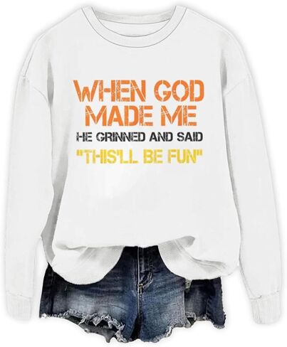 Christian When God Made Me Sweatshirts for Women Christian Faith Graphic Long Sleeve Oversized Sweatshirt Tops in Saudi Arabia