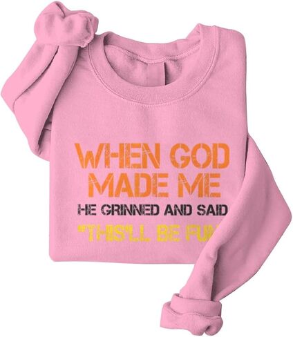 Christian When God Made Me Sweatshirts for Women Christian Faith Graphic Long Sleeve Oversized Sweatshirt Tops in Saudi Arabia